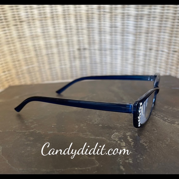NWT Translucent Blue Frames W/ Sparkly Clear Crystals Bling Reader Glasses 1.50 - Picture 7 of 11